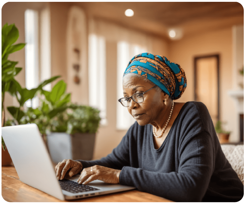 Constituent using a laptop at home to view and pay property tax online.
